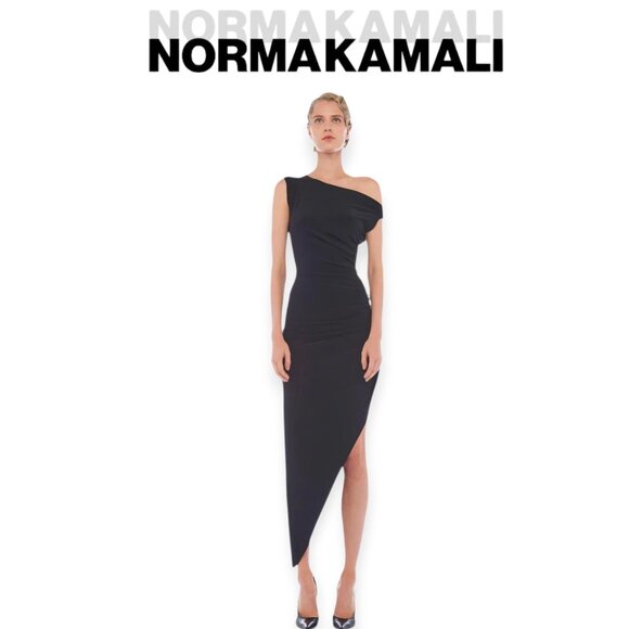 Norma Kamali drop shoulder side drape gown 4-way stretch Poly Lycra NWT size S - Picture 1 of 16